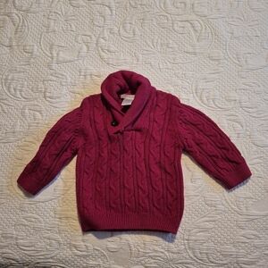 Janie and Jack boys 6-12 months cable knit cardigan deep red EUC